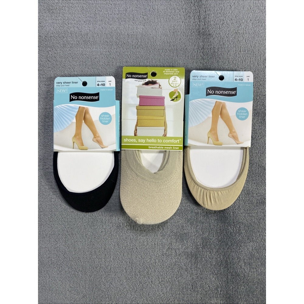 No Nonsense Sheer Liners Breathable Low No‎ Show Shoe Size 4-10 Lot of 4